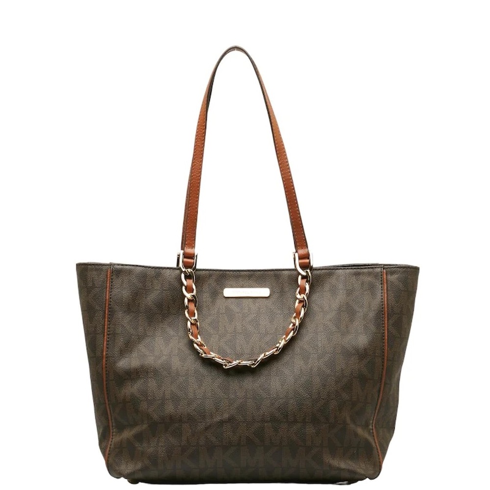 Michael Kors Signature Brown Tote with Chain Detail